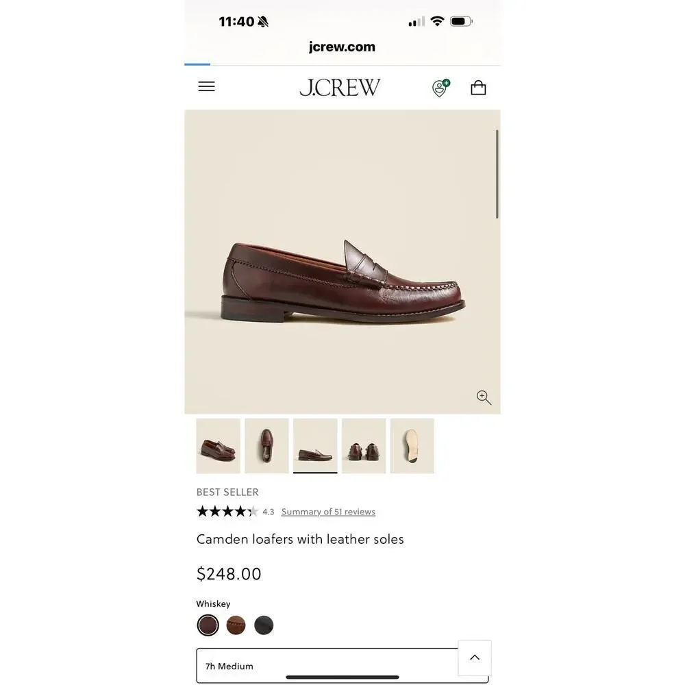 J. Crew Men's Camden Loafers with Leather Soles Whiskey Brown Size 8.5 NWOB